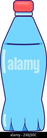 Water container for active sports. Plastic bottle with cool refreshing water. Summer holiday icon. Simple stroke vector element isolated on white back Stock Vector