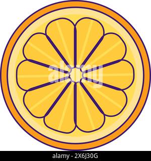 Cut ring of ripe tangerine. Juicy orange cut in half. Summer holiday icon. Simple stroke vector element isolated on white background Stock Vector