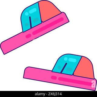 Pink women rubber slippers. Comfortable flip-flops for sea holidays. Summer holiday icon. Simple stroke vector element isolated on white background Stock Vector