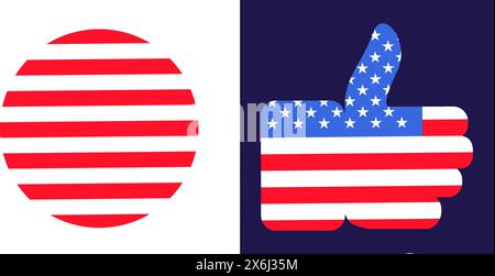 Like hand gesture of approval and great holiday mood. Festive element, attributes of July 4th USA Independence Day. Flat vector icon in national color Stock Vector