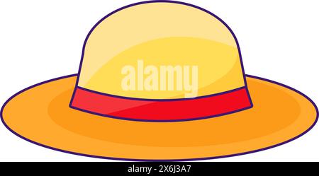 Summer panama hat with wide brim. Lightweight woven beach hat for sun protection. Summer holiday icon. Simple stroke vector element isolated on white Stock Vector