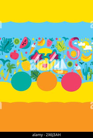 Summer festival banner vector. Music concert announcement and entertainment on the beach. Hello Summer feast. Unforgettable weekend at the warm seasid Stock Vector