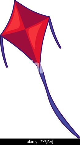 Toy paper kite. Bright flying kite with long fabric tail. Summer holiday icon. Simple stroke vector element isolated on white background Stock Vector