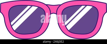 Glasses accessory for protection from bright summer sun. Pink women sunglasses with tinted lenses. Summer holiday icon. Simple stroke vector element i Stock Vector