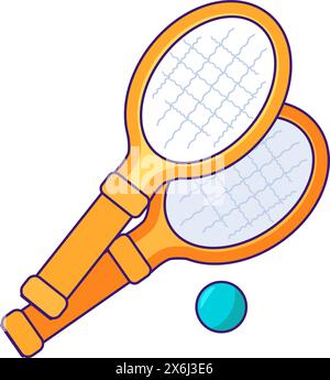 Tennis equipment for active recreation. Set of tennis rackets and ball for playing. Summer holiday icon. Simple stroke vector element isolated on whit Stock Vector