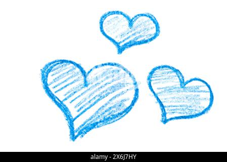 A set of blue hearts drawn in pencil Stock Photo