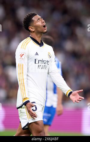 Madrid, Spain. May 14, 2024 Madrid, Spain. May 14, 2024 Jude Bellingham of Real Madrid reacts during the LaLiga EA Sports match between Real Madrid CF and Deportivo Alaves at Estadio Santiago Bernabeu on May 14, 2024 in Madrid, Spain. (Photo by QSP) Stock Photo