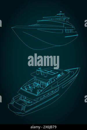 Stylized vector illustration of drawings of a luxury yacht Stock Vector
