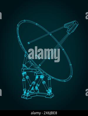 Stylized vector illustration of a large radio telescope blueprint Stock Vector