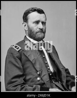 General U.S. Grant Formal Studio Portrait Uniform Union General Created / Published [between 1860 and 1870] Grant, Ulysses S.--(Ulysses Simpson),--1822-188 United States--History--Civil War, 1861-1865.   In 1865, as commanding general, Ulysses S. Grant led the Union Armies to victory over the Confederacy in the American Civil War. As an American hero, Grant was later elected the 18th President of the United States (1869–1877), working to implement Congressional Reconstruction and to remove the vestiges of slavery. Stock Photo