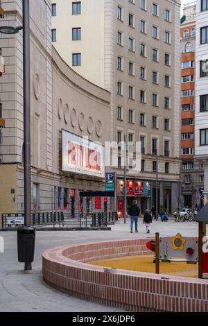 Madrid, Spain. February 11, 2024 - Plaza de los Mostenses with a playground Stock Photo