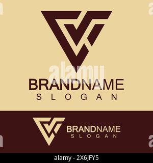Creative letter CV or VC monogram logo inverted triangle shape. Stock Vector
