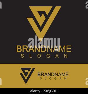 Creative letter CV or VC monogram logo inverted triangle shape. Stock Vector