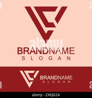 Creative letter CV or VC monogram logo inverted triangle shape. Stock Vector