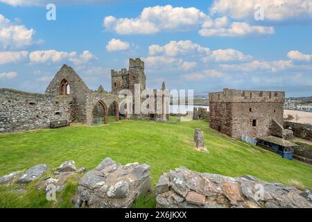 Inside the walls of Peel Castle, Peel, Isle of Man, England, UK Stock Photo