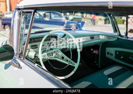 Car interior photographed at vintage car meet in Norway Stock Photo