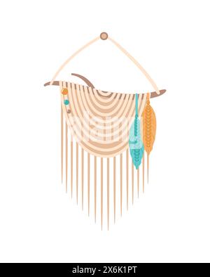 Macrame panels, boho. Handmade. Hobbies, interests. Interior design, decor. Wellness meditation Vector illustration in flat style Lace knots Stock Vector