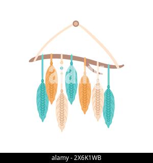 Macrame panels, boho. Handmade. Hobbies, interests. Interior design, decor. Wellness meditation Vector illustration in flat style Lace knots Stock Vector