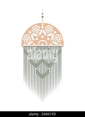 Macrame panels, boho. Handmade. Hobbies, interests. Interior design, decor. Wellness meditation Vector illustration in flat style Lace knots Stock Vector