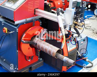 Digital industrial welding machines at the exhibition Stock Photo