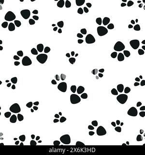 Paw pet vector seamless pattern, dog or cat footprint texture, animal background, grunge stamp repeat, foot track wallpaper. Cartoon illustration. Stock Vector