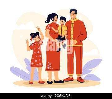 Family of asian nationality vector Stock Vector