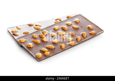 Chocolate bar with almonds isolated on a white background. Stock Photo