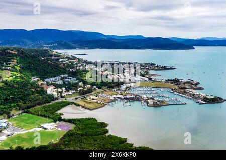 Aerial photos from a helicopter. Airlie Beach, Whitsunday Islands, Hamiton Island, Daydream Island Stock Photo