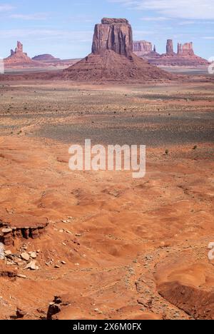 Large red sandstone buttes in Monument  Valley from the valley floor at John Ford's point in Arizona, USA on 22 April 2024 Stock Photo