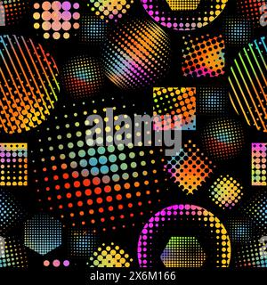 Halftone colored dots. Seamless on a black background. hand drawing. Not AI, Vector illustration Stock Vector