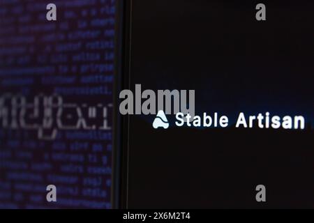 Vancouver, CANADA - May 14 2024 : Stable Artisan logo seen in an iPhone on Midjourney logo background. Stock Photo