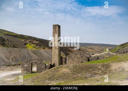 Ruins of the Old Gang Mill in Swaledale, a lead Smelting mill which was abandonded in the late 19th Century. Yorkshire Dales National Park, UK. Stock Photo