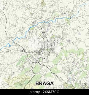 Braga, Portugal map poster art Stock Vector