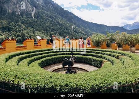 Schwangau, Germany - August 12, 2023: Beautiful details in the yard of the famous Hohenschwangau Castle in Bavaria, Southern Germany Stock Photo