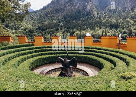 Schwangau, Germany - August 12, 2023: Beautiful details in the yard of the famous Hohenschwangau Castle in Bavaria, Southern Germany Stock Photo