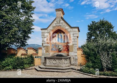 Schwangau, Germany - August 12, 2023: Beautiful details in the yard of the famous Hohenschwangau Castle in Bavaria, Southern Germany Stock Photo