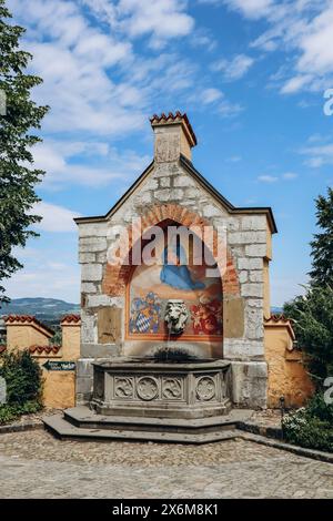 Schwangau, Germany - August 12, 2023: Beautiful details in the yard of the famous Hohenschwangau Castle in Bavaria, Southern Germany Stock Photo