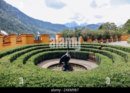 Schwangau, Germany - August 12, 2023: Beautiful details in the yard of the famous Hohenschwangau Castle in Bavaria, Southern Germany Stock Photo