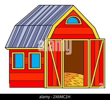 cartoon scene with farm ranch barn coloring page drawing isolated background illustration for kids Stock Photo