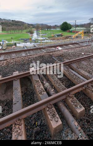 Pipe damaged by tamper  that may have contributed to the sink-hole which caused the train accident at Grange Over Sands, Cumbria, March 2024 Stock Photo