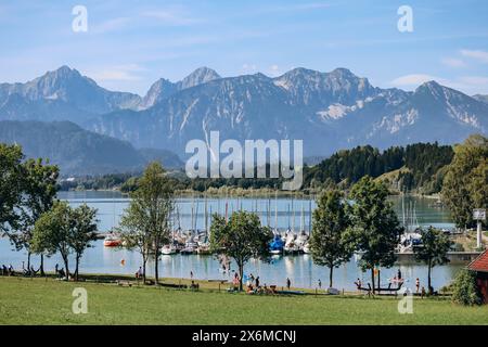 Schwangau, Germany - August 12, 2023: The Forggensee, also called the Rosshaupten Reservoir, a reservoir located north of Fussen in the county of Osta Stock Photo