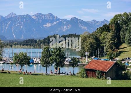Schwangau, Germany - August 12, 2023: The Forggensee, also called the Rosshaupten Reservoir, a reservoir located north of Fussen in the county of Osta Stock Photo