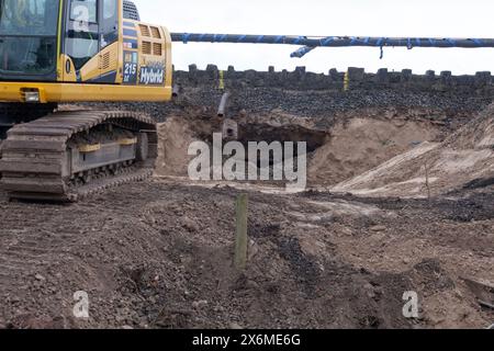 Grange Over Sands, site of the sink-hole that derailed a train 22/3/24, void under sea wall visible. Stock Photo