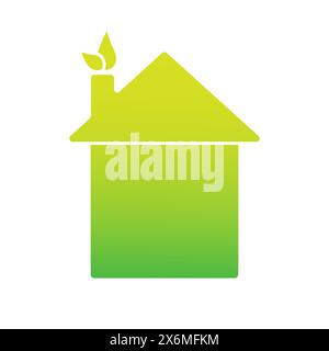 Eco friendly house. Green gradient icon. Vector home illustration. Leaf chimney symbol. Stock Vector