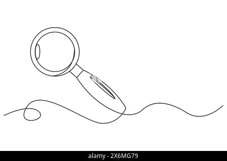 Minimalist Line Art Magnifying Glass with Flowing Line Stock Vector