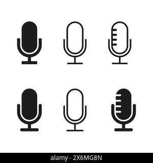 Microphone icons set. Audio recording symbols. Vector podcast equipment. Stock Vector