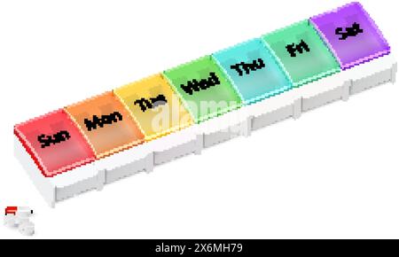 Illustration of Plastic Pharmacy Organizer for Pills for Each Day of the Week. A Weekly Medicine Dispenser on White Background Stock Vector