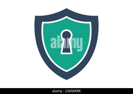 anti virus icon. shield with key. icon related to information technology. solid icon style. technology element vector illustration Stock Vector