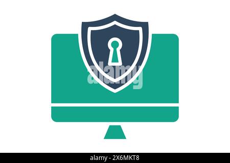computer security icon. computer with antivirus. icon related to information technology. solid icon style. technology element vector illustration Stock Vector