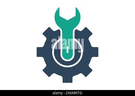 setting icon. gear with wrench. icon related to information technology. solid icon style. technology element vector illustration Stock Vector